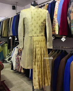 Ivory embroidered draped sherwani