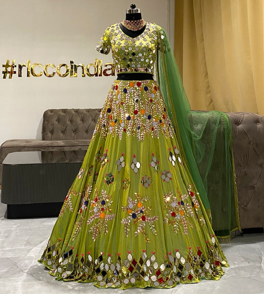 Lime Green Organza Lehenga Set Design by Anushree Reddy at Pernia's Pop Up  Shop 2024