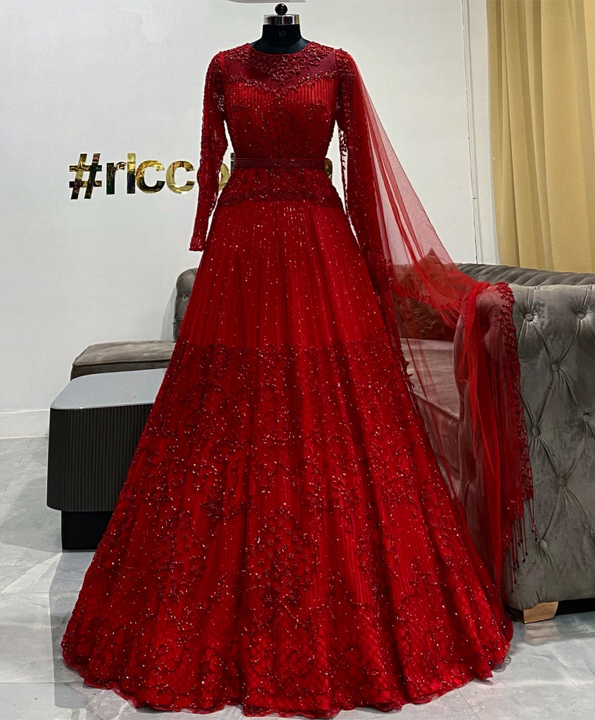 Red beadwork gown – Ricco India